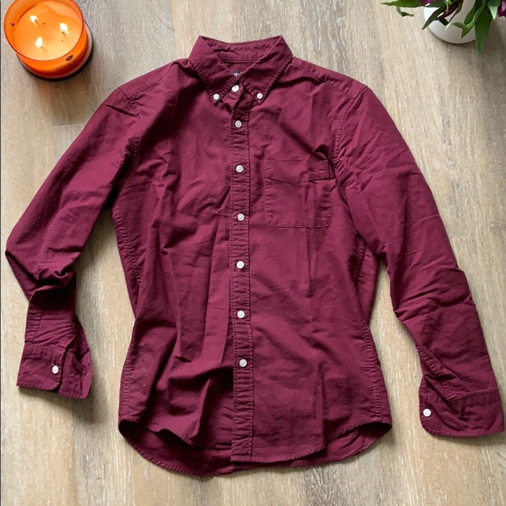 J Crew Mercantile slim button down, burgundy, S